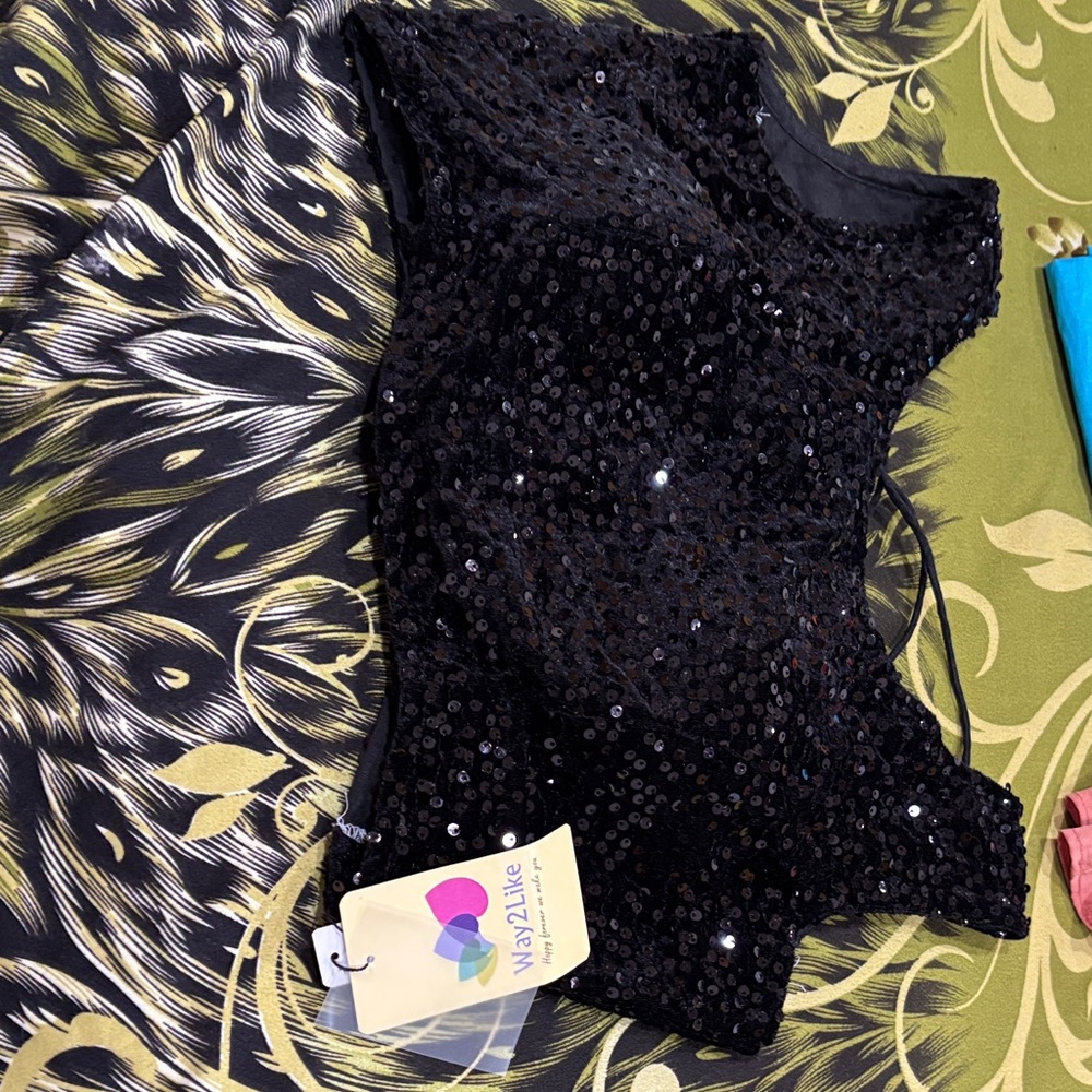 Indian Black Sequin Crop Top padded (size 38 ) blouse